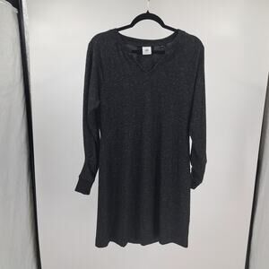 Cabi 3829 PJ Sweater Dress S Long Ruched Sleeve V-Neck Pullover Black Heather‎